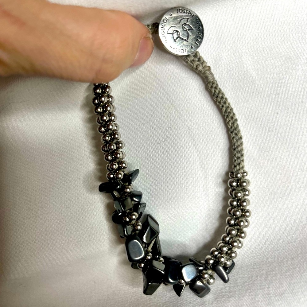 joseph Noguchi bracelet - beautiful dark stone piece with beading & embroidery